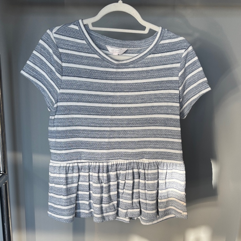 LC Lauren Conrad blue and White Striped Peplum Top